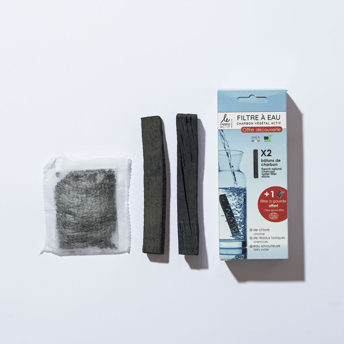 🌿 Pack Découverte Charbon Français + Filtre à Gourde Offert